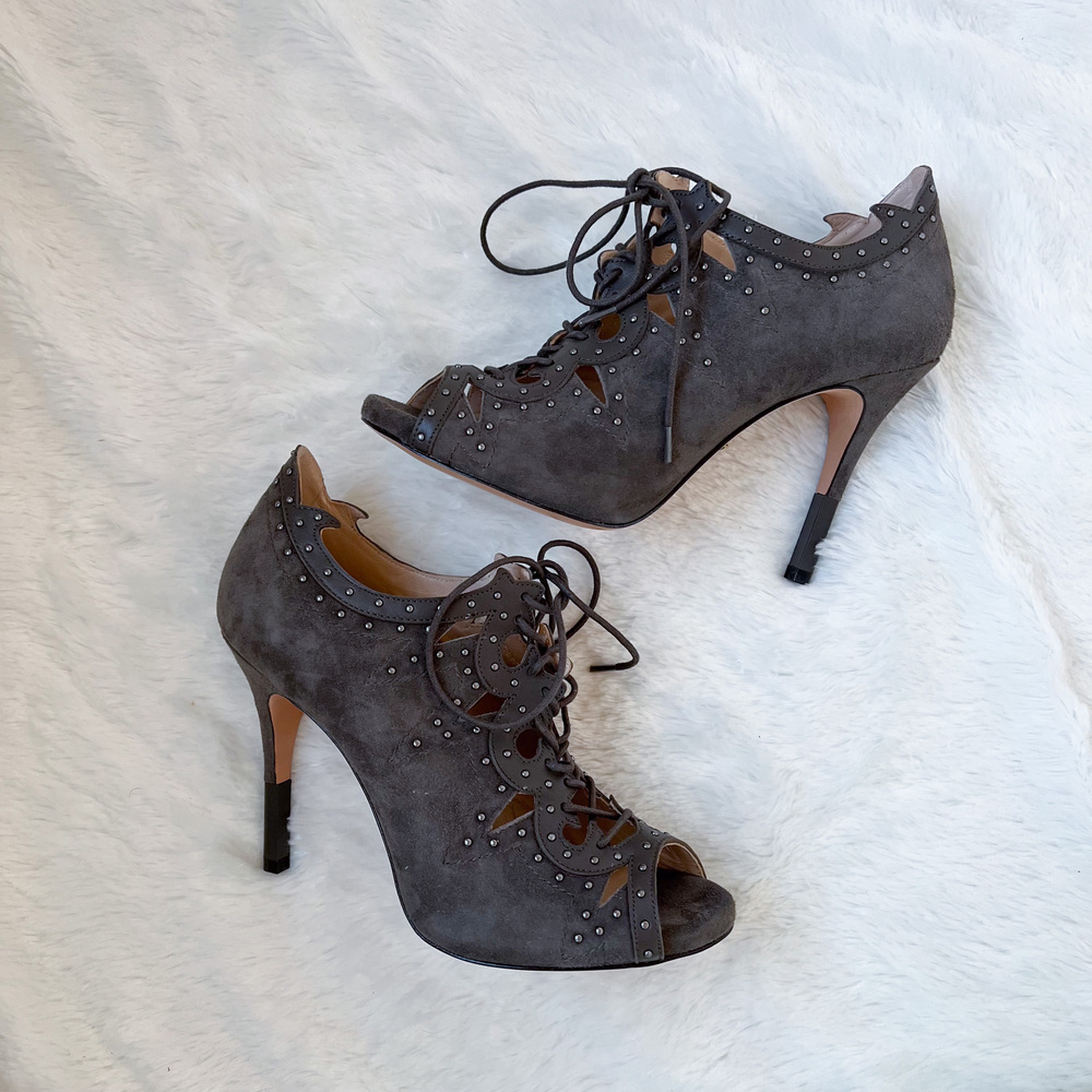 NEW Pour La Victoire Vara Suede Studded Lace-Up Bootie Charcoal Size 9M